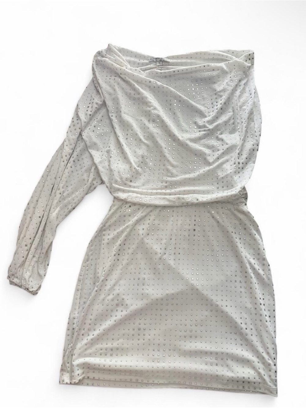Alberto Makali Silver One-Shoulder Studded Mini Dress